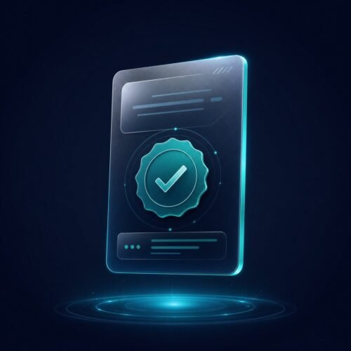 بطاقة ترخيص رقمي تجريبية بتصميم كحلي وفيروزي