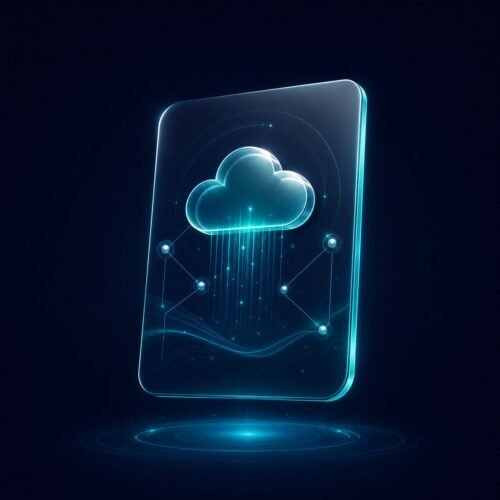 صورة تجريبية لخدمة سحابية رقمية بتصميم كحلي وفيروزي