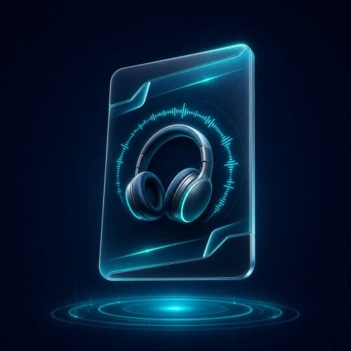 صورة تجريبية لاشتراك موسيقى وترفيه رقمي بتصميم كحلي وفيروزي