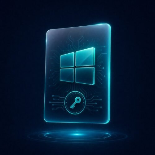 صورة تجريبية لترخيص نظام تشغيل رقمي بتصميم كحلي وفيروزي