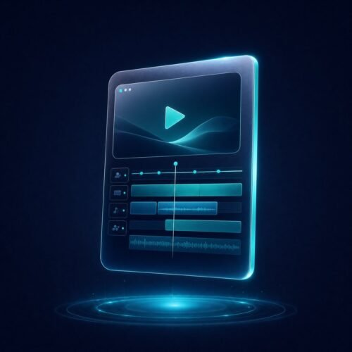 صورة تجريبية لبرنامج مونتاج رقمي بتصميم كحلي وفيروزي