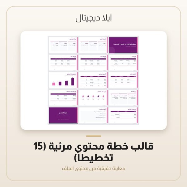 قالب خطة محتوى مرئية (15 تخطيطاً) — معاينة قالب خطة محتوى مرئية (15 تخطيطاً) — معاينة من داخل الملف