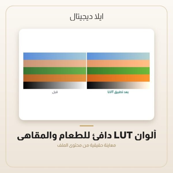 ألوان LUT دافئ للطعام والمقاهي — معاينة من داخل الملف