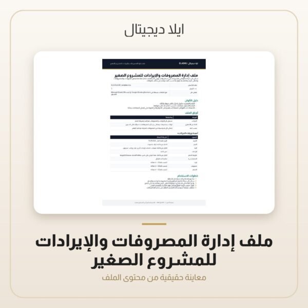ملف إدارة المصروفات والإيرادات للمشروع الصغير — معاينة من داخل الملف